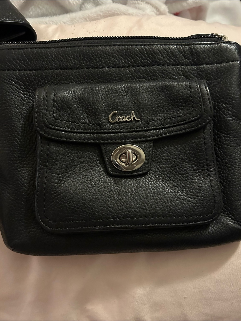 Coach Black Pebbled Leather Crossbody with Turnlock Pocket